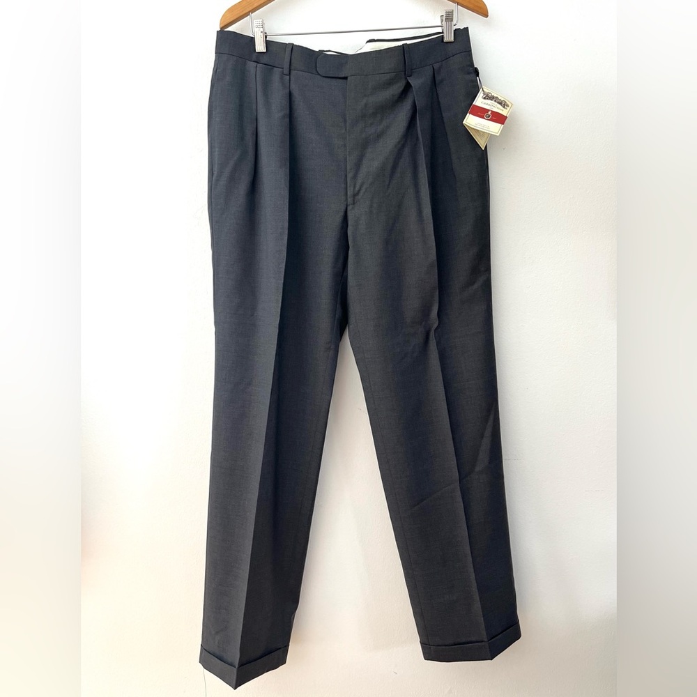 House of Carrington Pleat Front Classic Gray 100% Wool Cuffed Hem Dress Pants 36